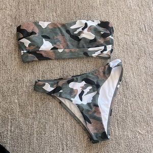 Shein Camo bandeau bikini. cheeky bottoms. removable pads! size XS